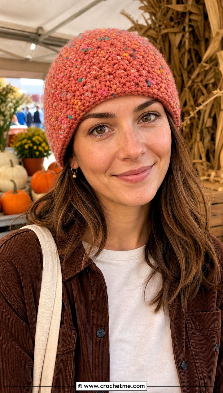 Moss Stitch Scrap Yarn Crochet Beanie With Corduroy Outfit - 30 scrap yarn crochet beanie outfit ideas
