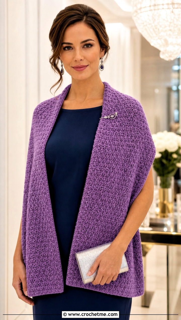 Moss Stitch Stole Shawl With A Column Dress - 25 Crochet Moss Stitch Shawl outfit ideas