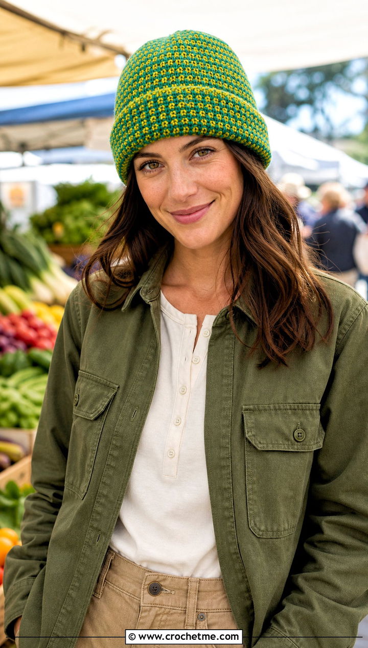 Moss Stitch Two Color Crochet Beanie With Shirt Jacket - 30 2 color crochet beanie hat outfit ideas