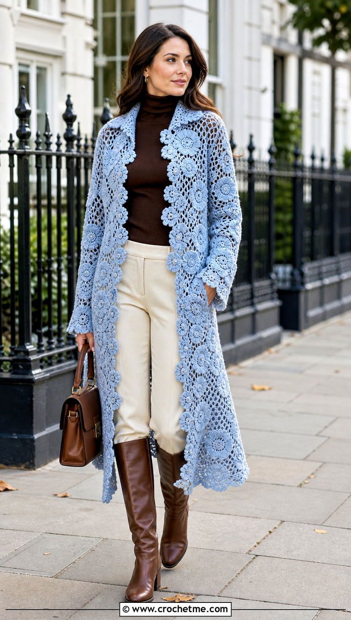 Motif Irish Crochet Coat With Turtleneck And Boots - 25 irish crochet coat outfit ideas