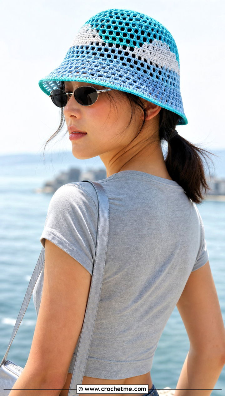 Muichiro Cloud Mesh Bucket Hat With Cargo Set - 25 Demon Slayer Crochet Hat outfit ideas