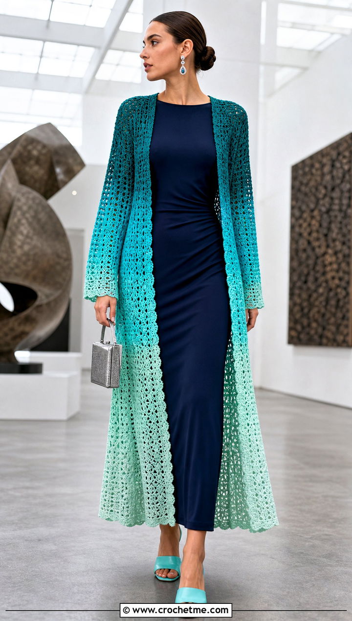 Muichiro Ombre Longline Cardigan With Column Dress - 35 Demon Slayer Crochet Cardigan outfit ideas
