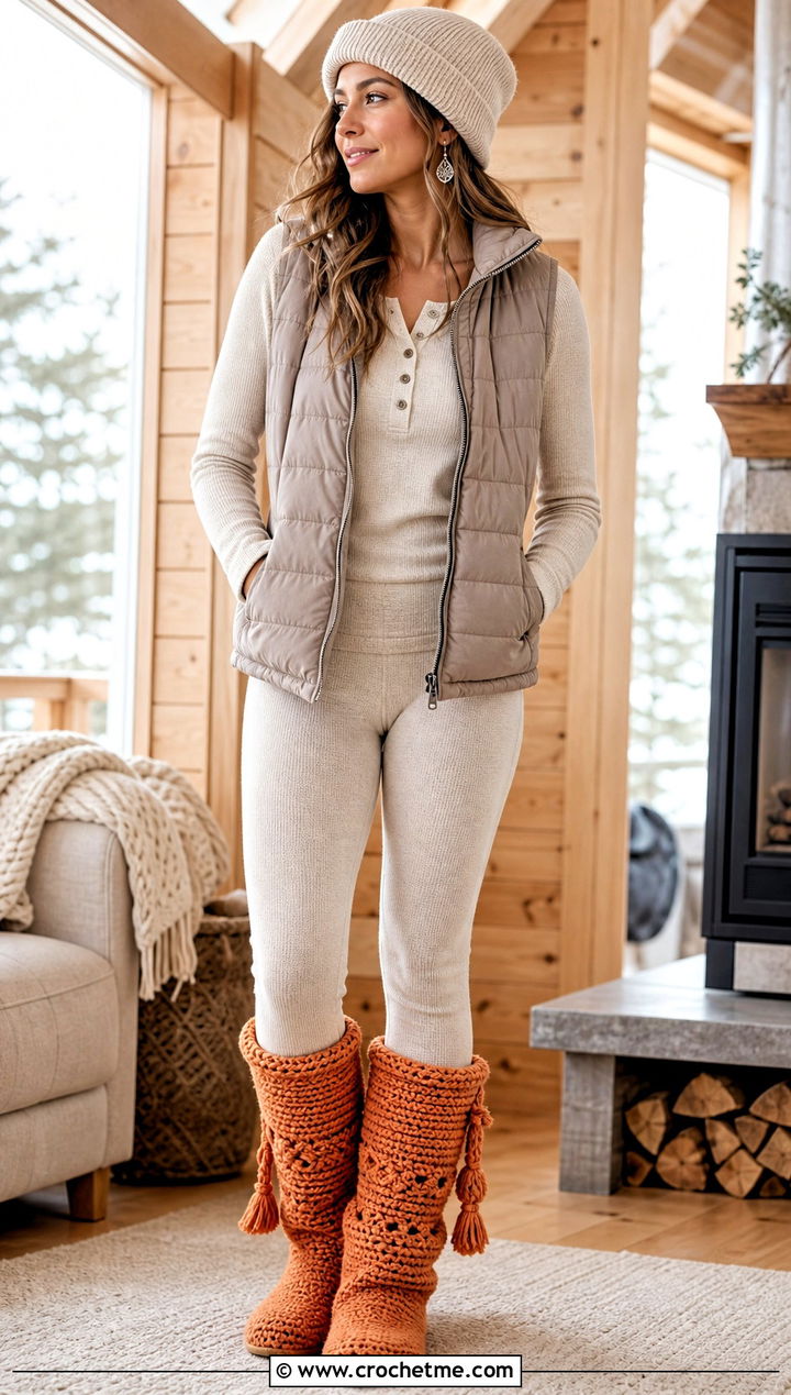 Mukluk Crochet Slipper Boots With Thermal Lounge Set - 35 crochet slipper boots outfit ideas