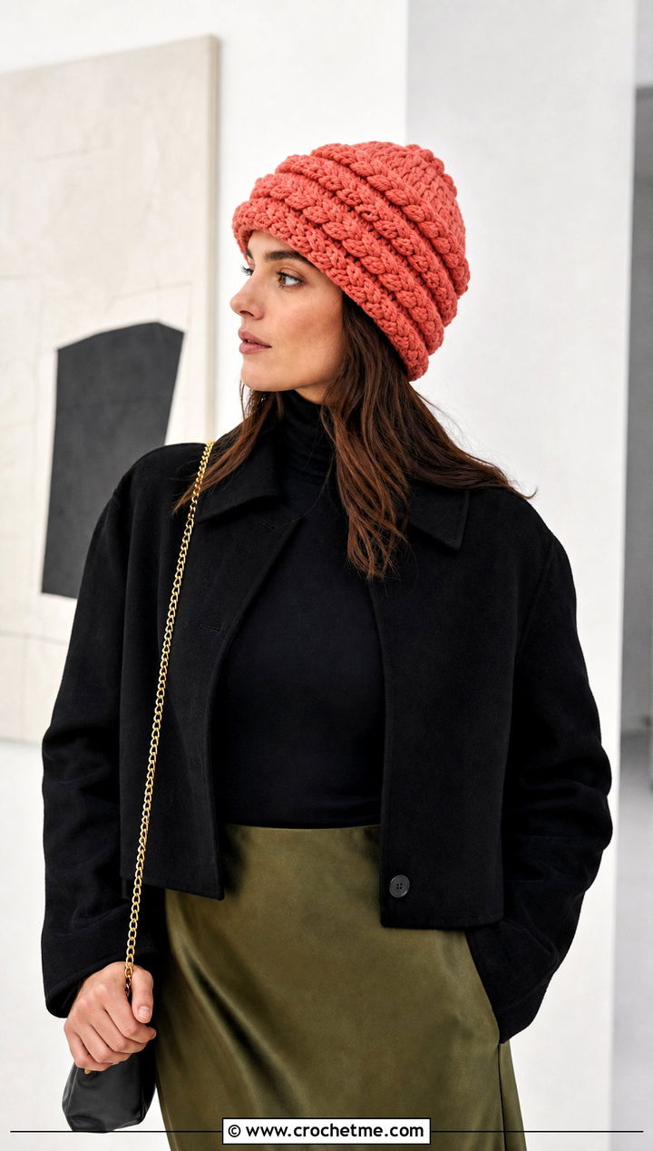 Multi Braid Crochet Beanie With Satin Skirt - 15 Braided Crochet Beanie outfit ideas