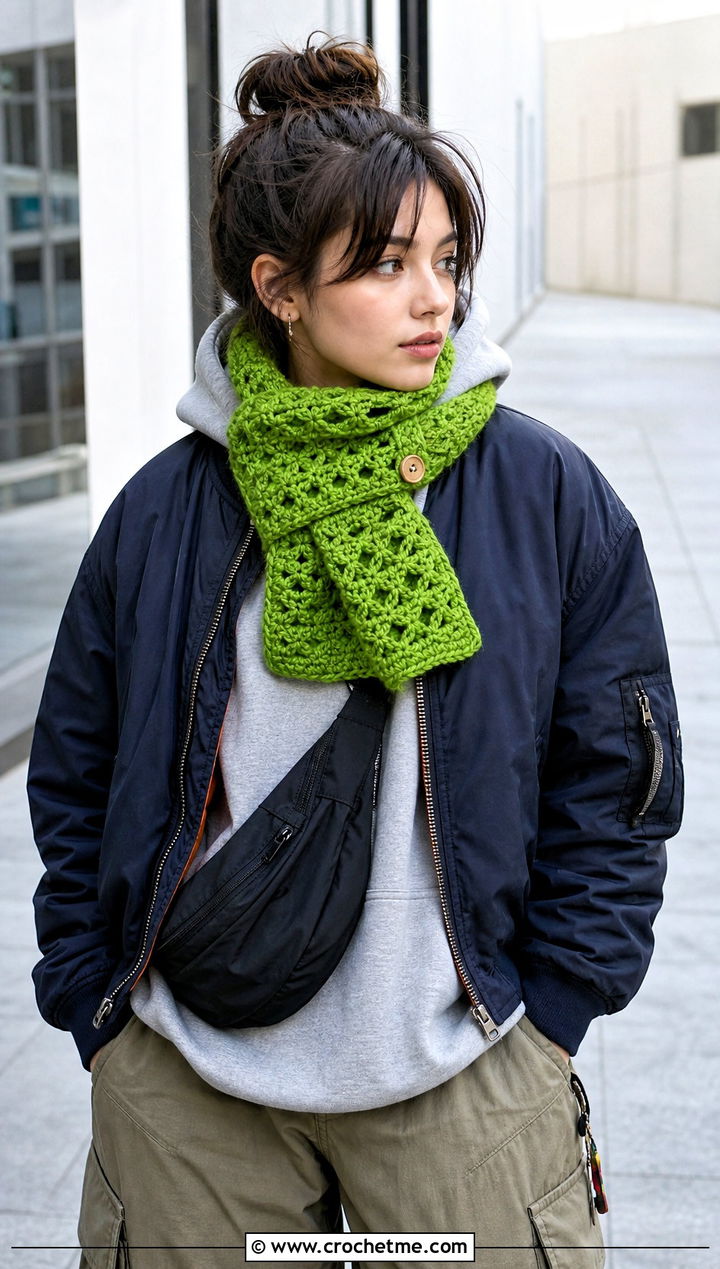 Multi Stitch Winter Wishes Crochet Scarf With Hoodie And Cargo Pants - 15 Winter Wishes Crochet Scarf outfit ideas