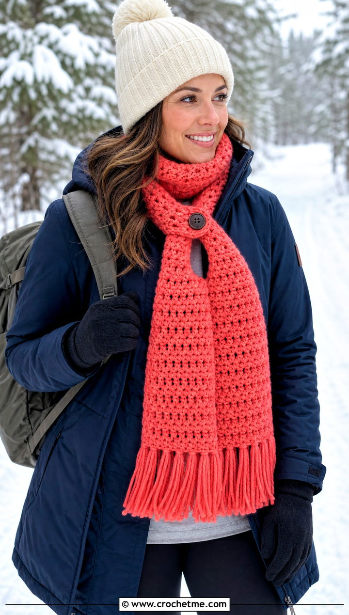 Multi Stitch Winter Wishes Crochet Scarf With Parka And Leggings - 15 Winter Wishes Crochet Scarf outfit ideas
