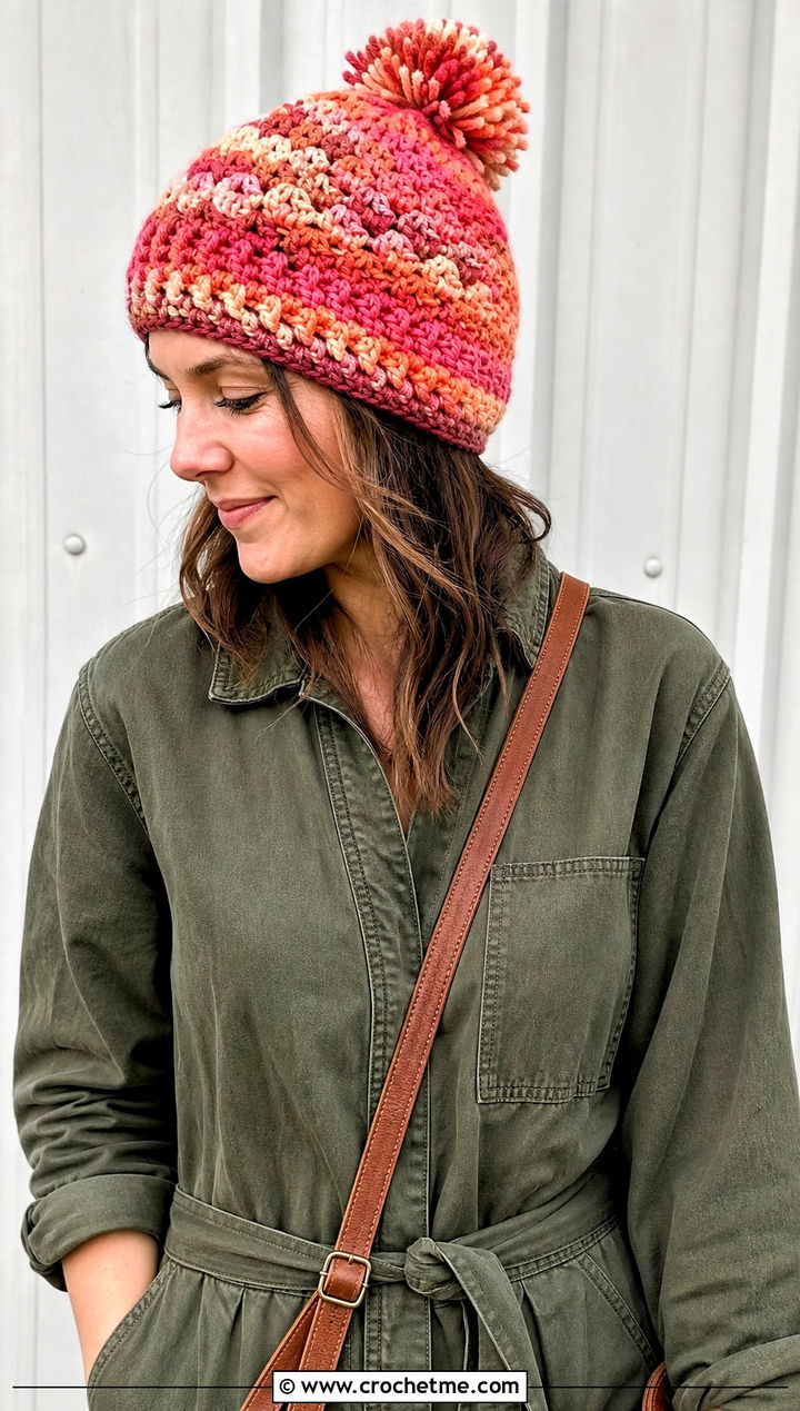 Multicolor Bert Crochet Hat With Utility Jumpsuit - 15 Bert Crochet Hat outfit ideas