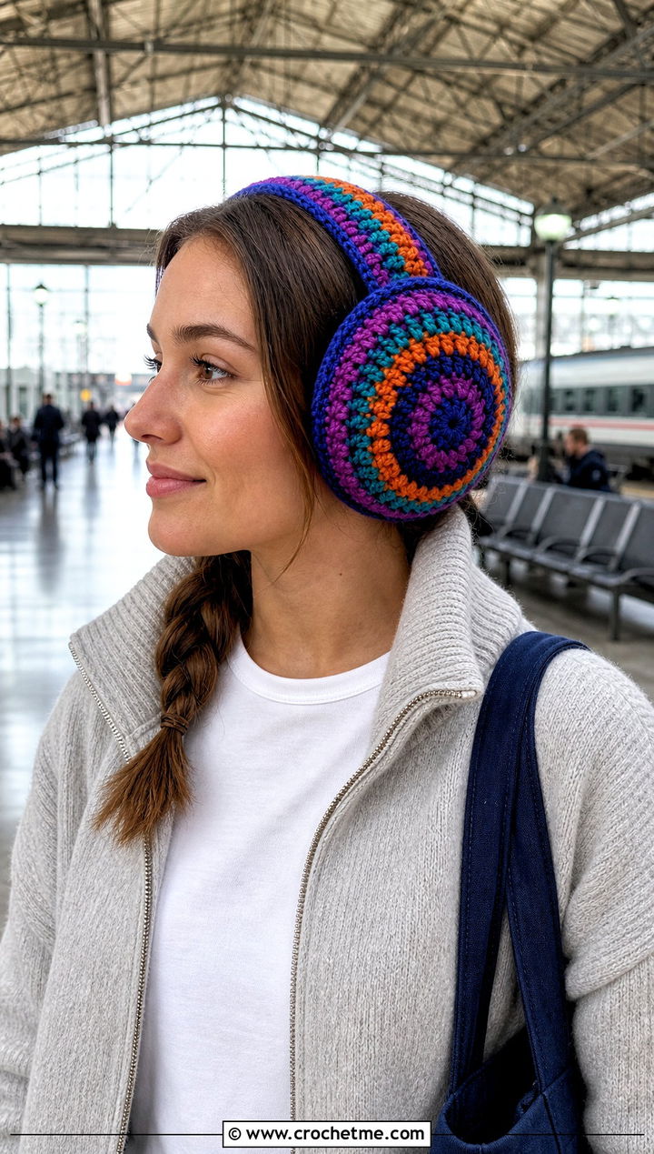 Multicolor Crochet Earmuffs Headband With Travel Outfit - 25 Crochet Earmuffs Headband outfit ideas