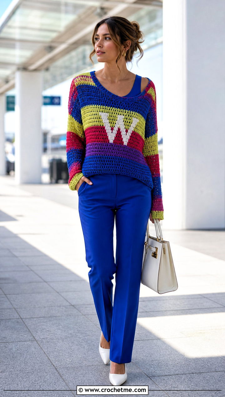 Multicolor Crochet Weasley Sweater With Matching Set - 35 crochet weasley sweater outfit ideas