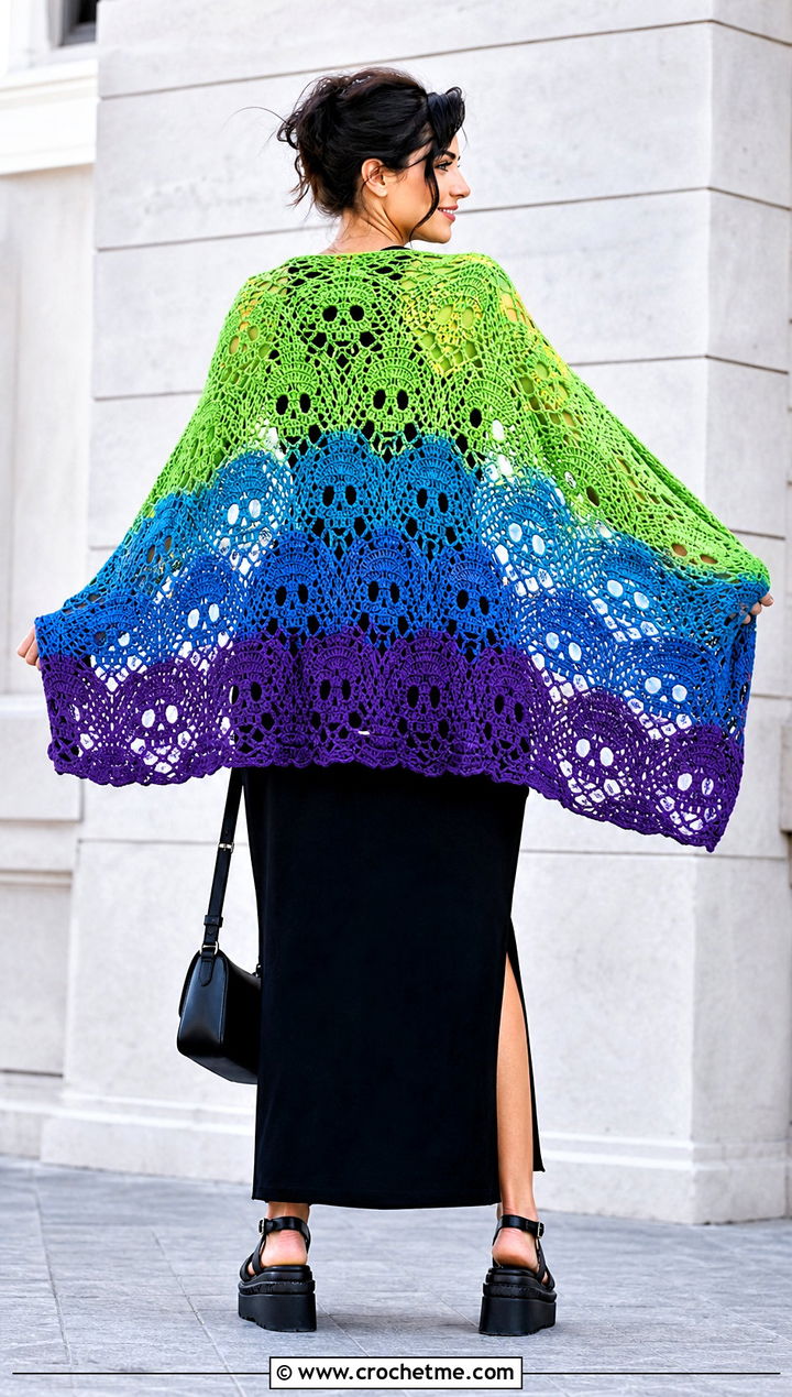 Multicolor Lost Souls Shawl With Black Maxi Dress - 35 crochet lost souls shawl outfit ideas