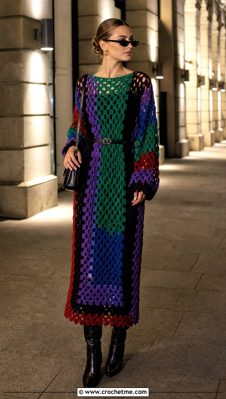 Multicolor Taylor Crochet Dress With Black Accessories - 30 Taylor Crochet Dress outfit ideas