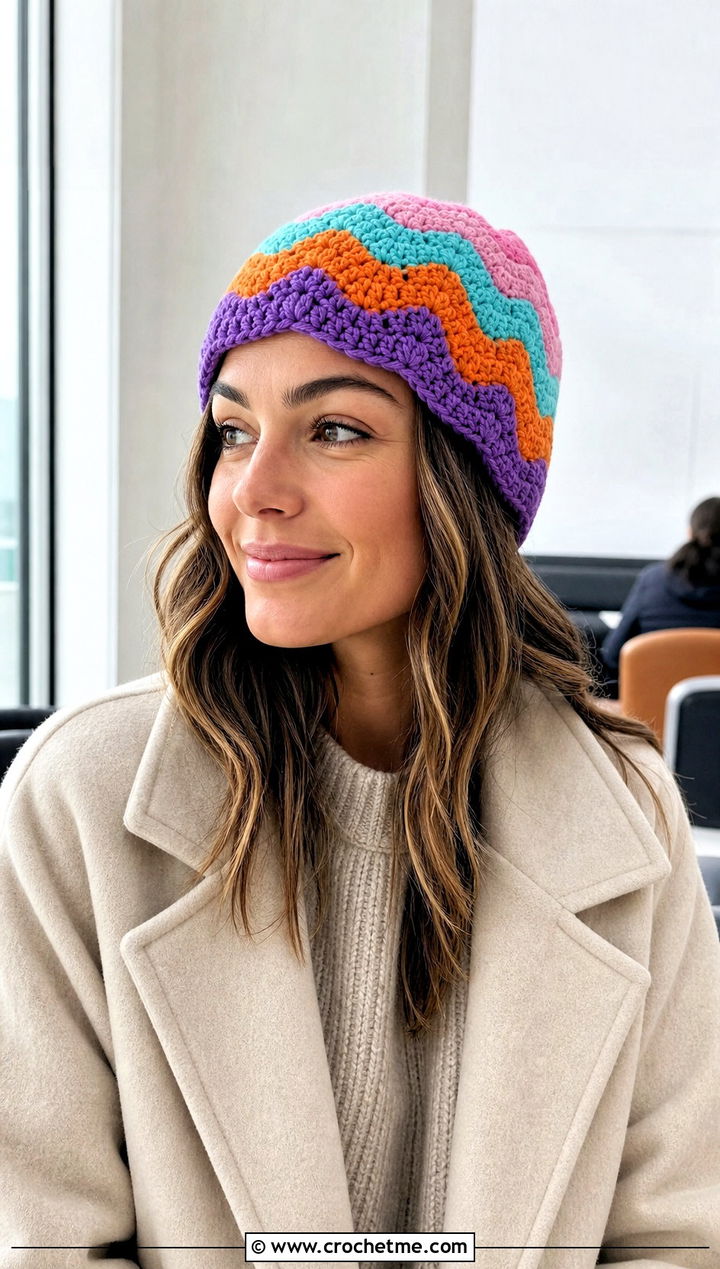 Multicolor Wavy Crochet Beanie With Neutral Knit Set - 20 Wavy Crochet Beanie outfit ideas