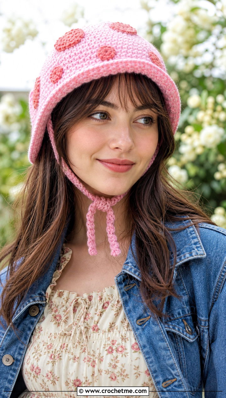 Mushroom Bonnet Crochet Hat With Prairie Dress - 25 mushroom crochet hat outfit ideas