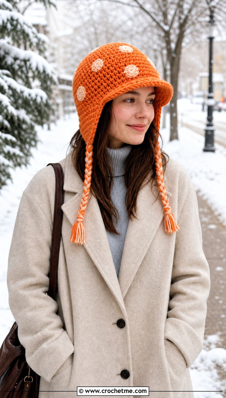 Mushroom Earflap Crochet Hat With Wool Coat - 25 mushroom crochet hat outfit ideas