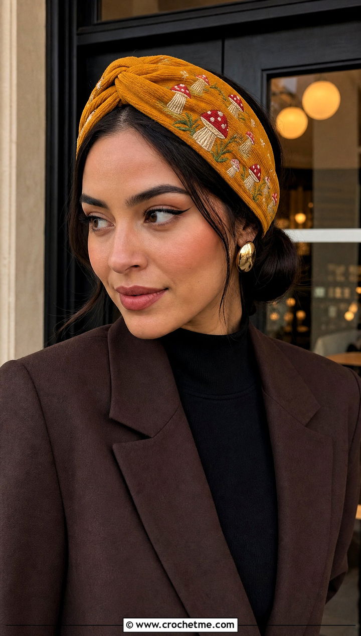 Mushroom Turban Headband With Satin Slip Skirt - 25 Crochet Mushroom Headband outfit ideas
