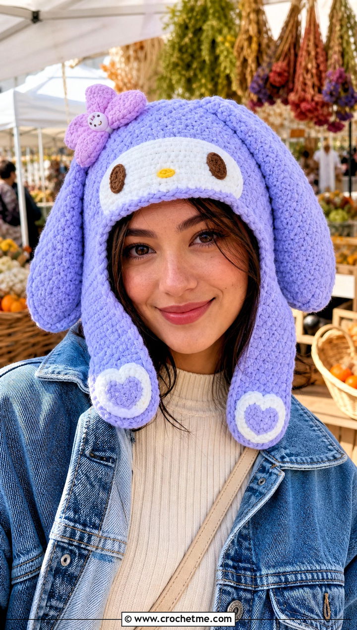 My Melody Hooded Beanie With Maxi Skirt - 25 sanrio crochet beanie outfit ideas
