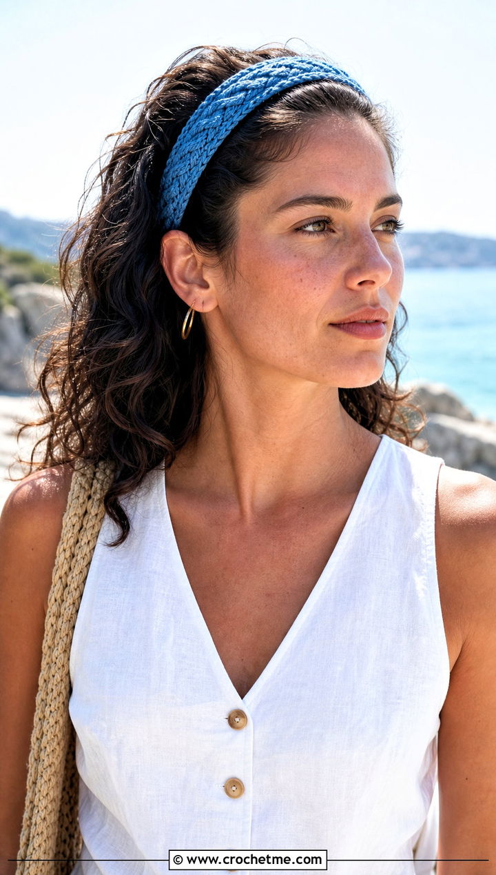 Narrow Cable Hairband With Linen Set - 15 cable crochet headband outfit ideas