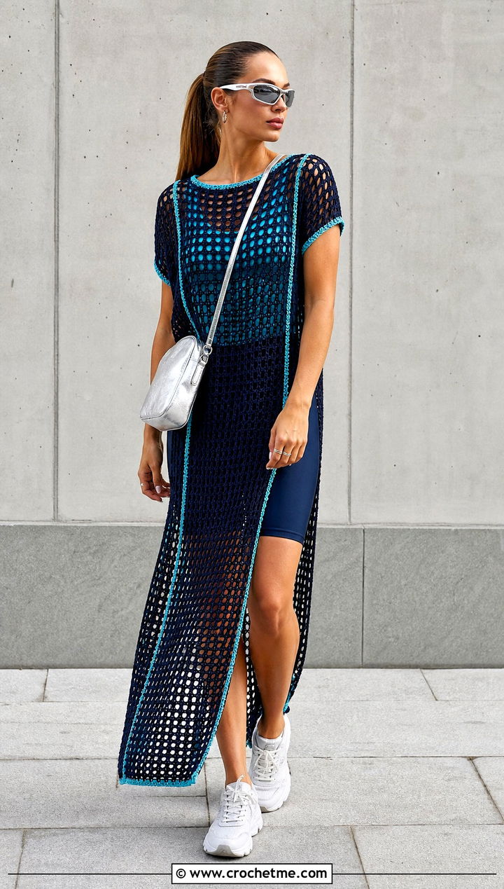 Navy Mesh Crochet Dress With Bodysuit - 25 navy crochet dress outfit ideas