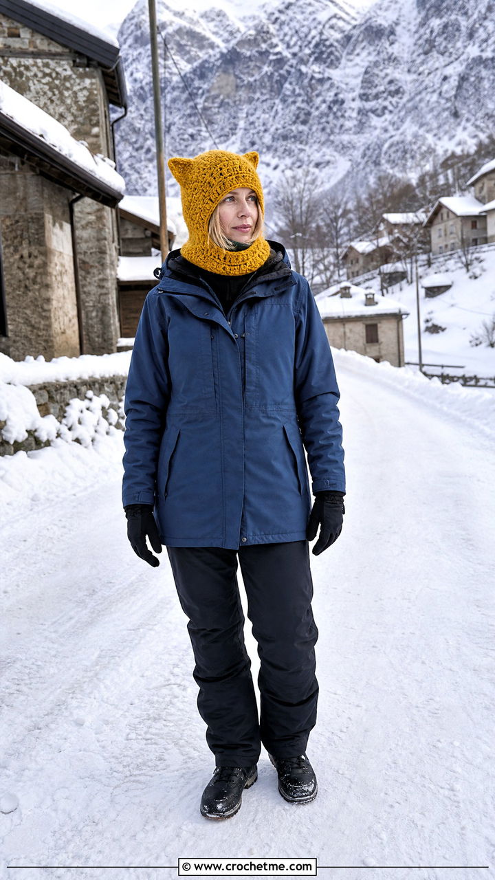 Neck Covering Finn Hat With Parka And Snow Pants - 35 crochet finn hat outfit ideas