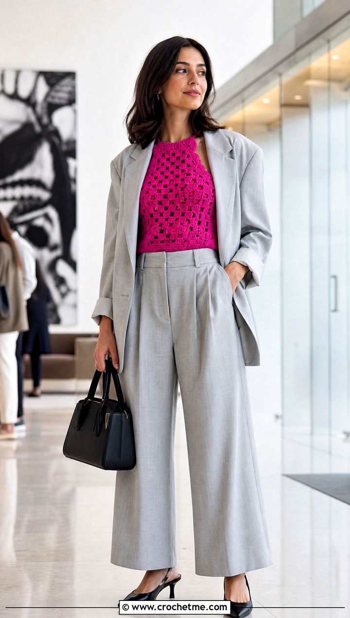 Neith Top With Matching Suit and Slingback Heels - 30 crochet neith top outfit ideas
