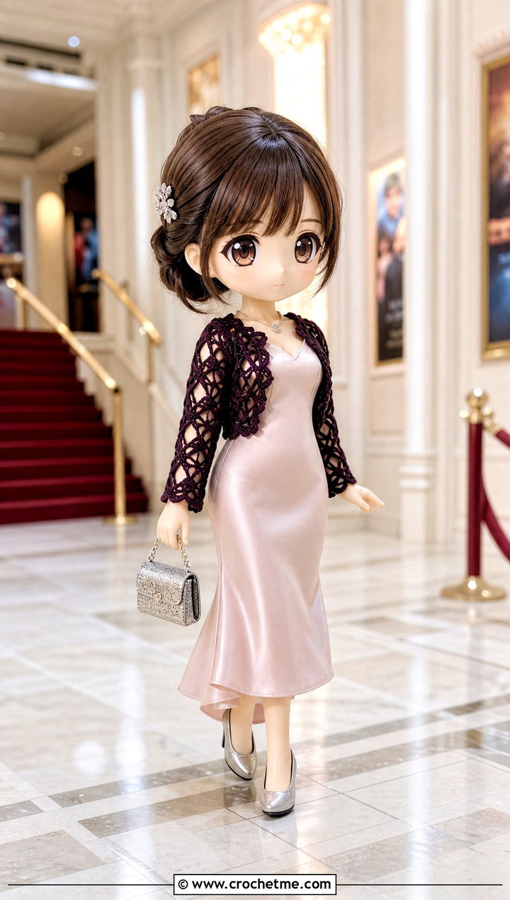 Nendoroid Crochet Bolero With Satin Slip Dress - 15 Nendoroid Crochet Clothes and outfit ideas