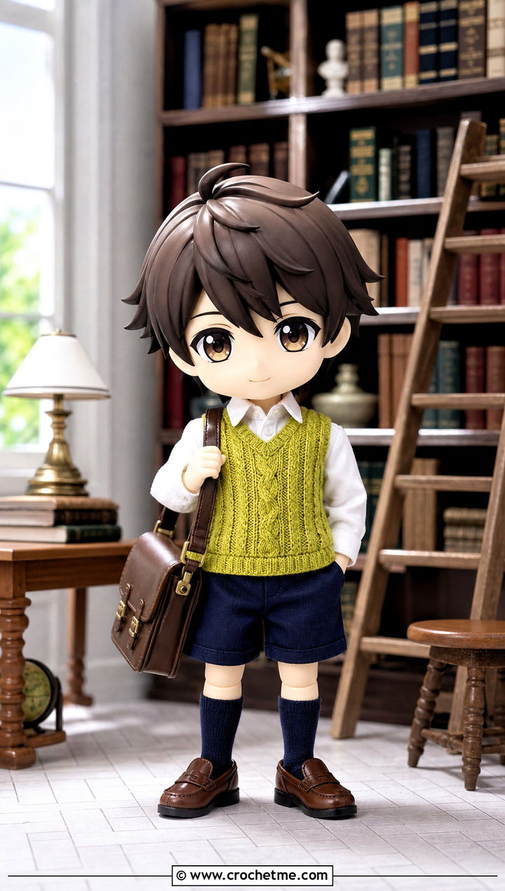 Nendoroid Crochet Cable Vest With Button Down Shirt - 15 Nendoroid Crochet Clothes and outfit ideas