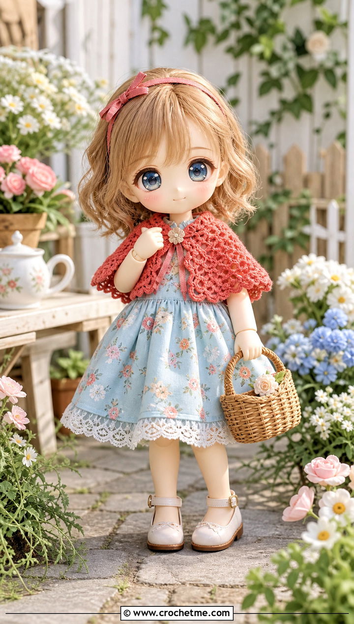 Nendoroid Crochet Capelet With Floral Tea Dress - 15 Nendoroid Crochet Clothes and outfit ideas