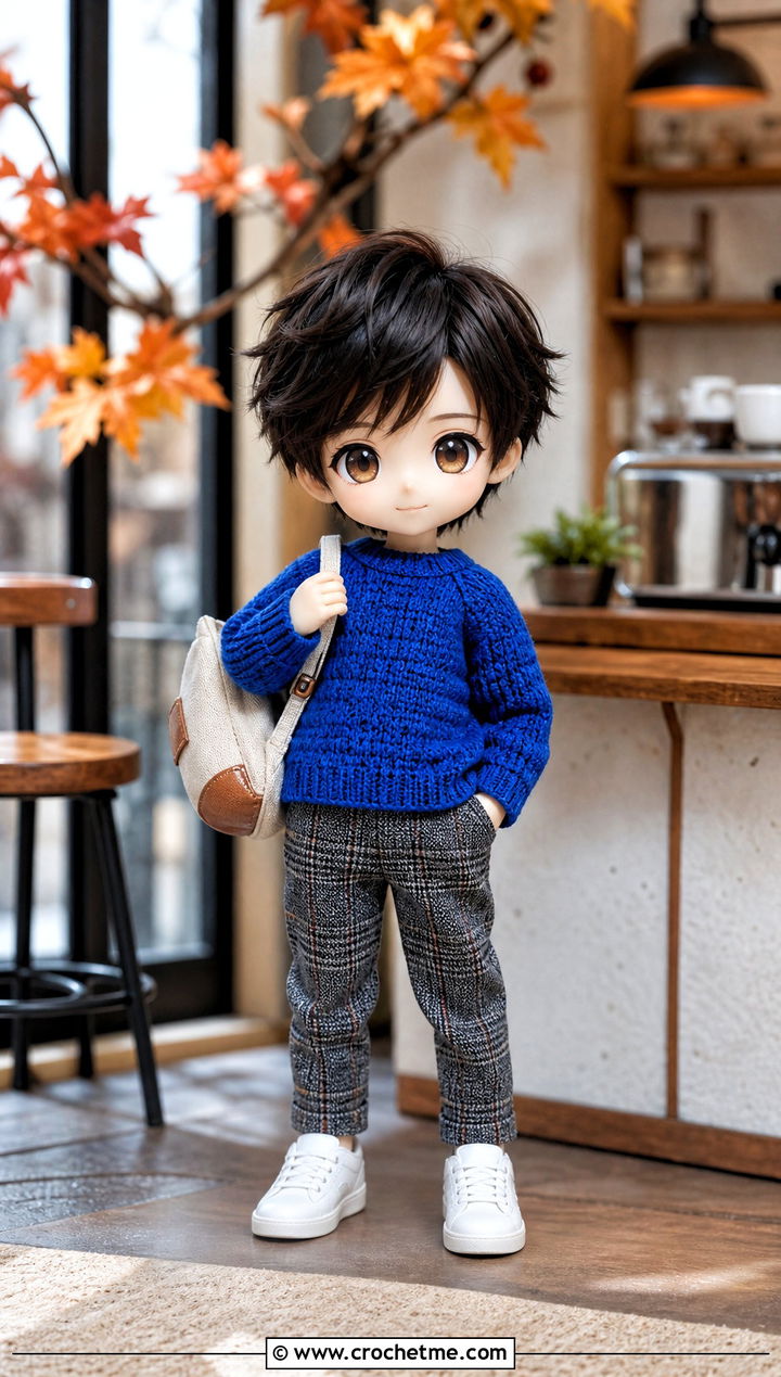 Nendoroid Crochet Crewneck Sweater With Plaid Pants - 15 Nendoroid Crochet Clothes and outfit ideas
