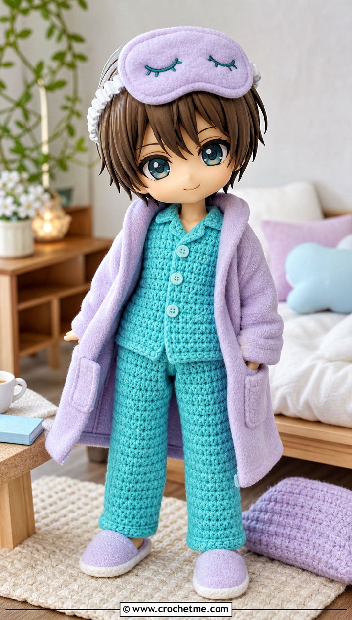Nendoroid Crochet Pajama Set With Fleece Robe - 15 Nendoroid Crochet Clothes and outfit ideas