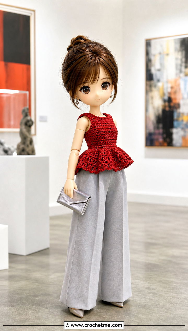Nendoroid Crochet Peplum Top With Wide Leg Trousers - 15 Nendoroid Crochet Clothes and outfit ideas