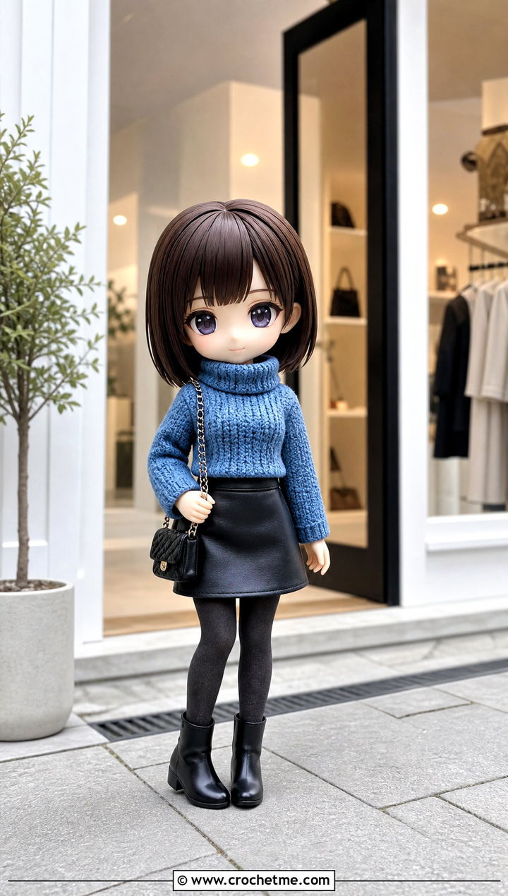 Nendoroid Crochet Turtleneck With Leather Look Skirt - 15 Nendoroid Crochet Clothes and outfit ideas