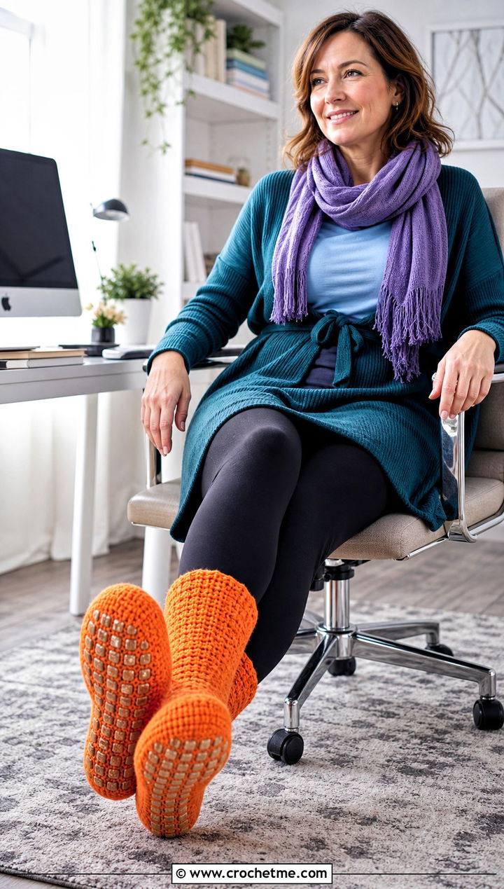 Non Slip Sole House Crochet Winter Socks With Cardigan Dress - 30 crochet winter socks outfit ideas