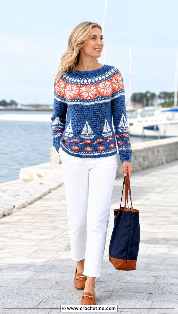 Nordsj Norwegian Crochet Sweater With White Jeans - 20 Norwegian Crochet Sweater outfit ideas