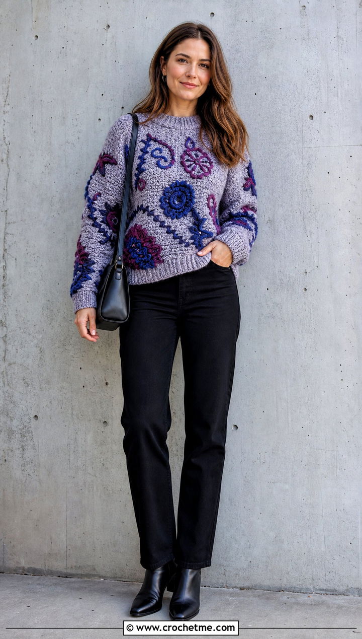 Norm Thompson D Textured Crochet Sweater With Black Jeans - 15 Norm Thompson Crochet Sweater outfit ideas