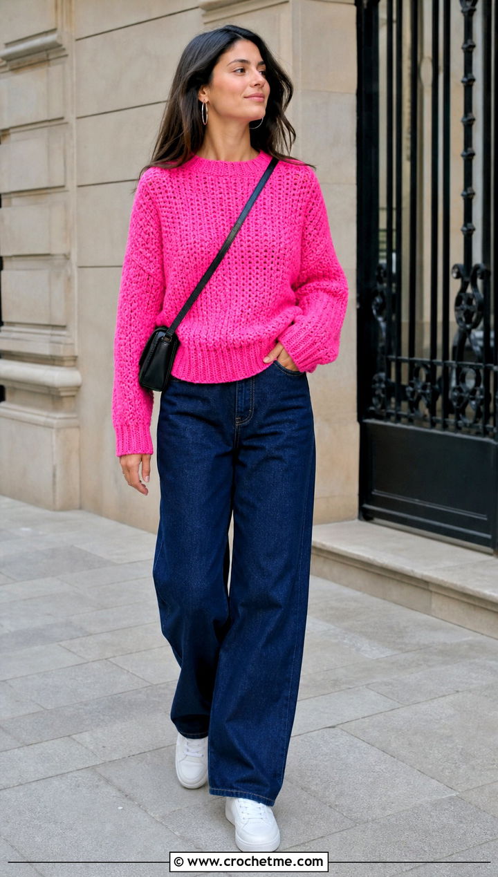 Norm Thompson Crewneck Crochet Sweater With Wide Leg Jeans - 15 Norm Thompson Crochet Sweater outfit ideas