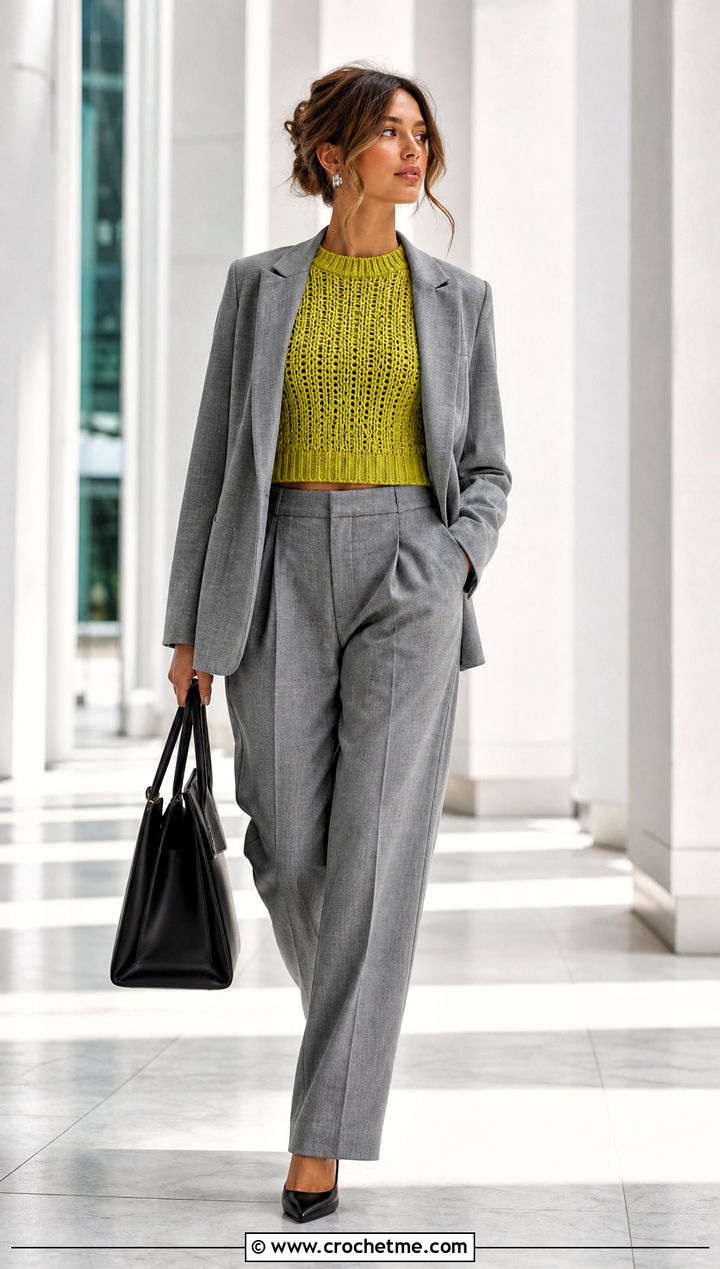 Norm Thompson Cropped Crochet Sweater With Trouser Suit - 15 Norm Thompson Crochet Sweater outfit ideas