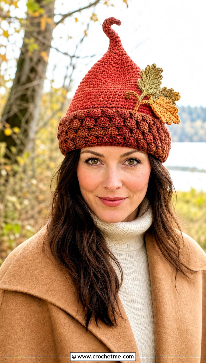 Oak Sprite Crochet Acorn Hat With Cape Coat - 30 crochet acorn hat outfit ideas