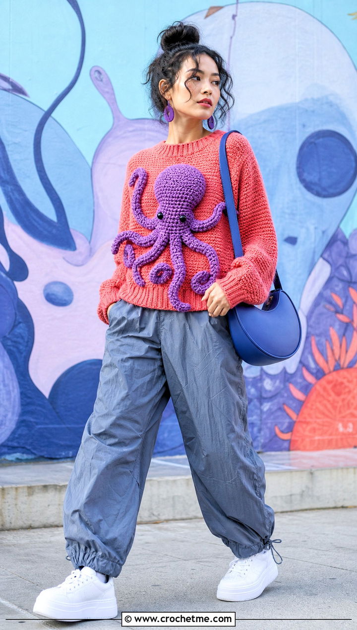 Octopus Amigurumi Sweater With Parachute Pants - 30 amigurumi sweater outfit ideas