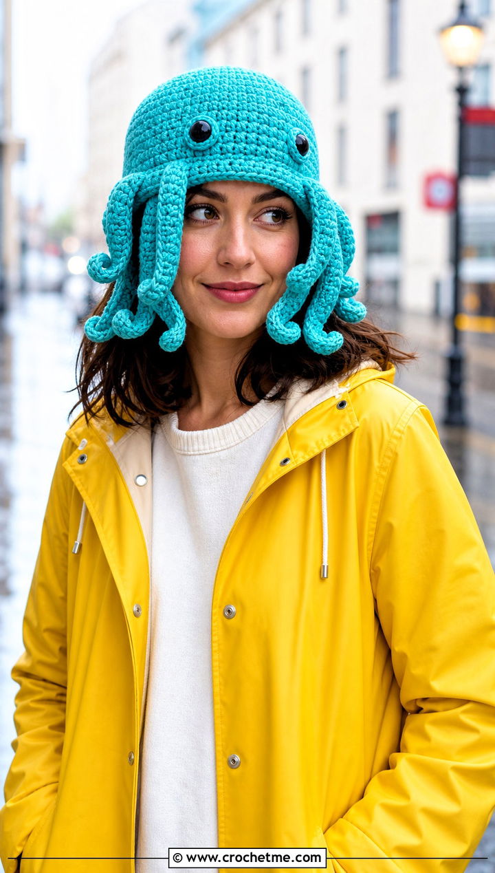 Octopus Beard Crochet Hat With Raincoat - 25 Beard Crochet Hat outfit ideas