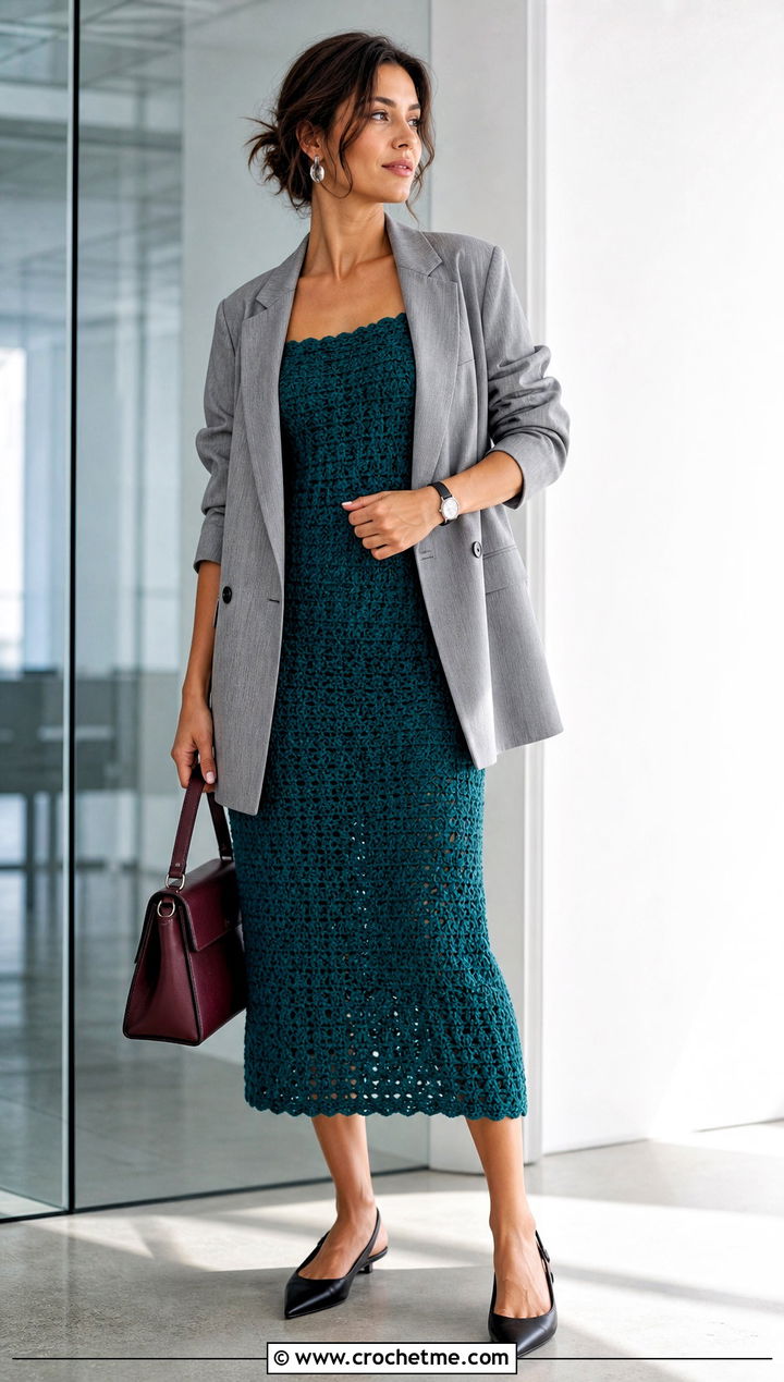 Off Shoulder Crochet Midi Dress With Blazer - 25 Off Shoulder Crochet Dress outfit ideas