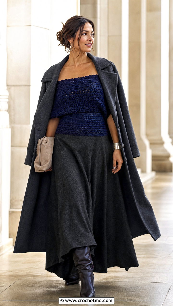 Off Shoulder Crochet Top With Maxi Skirt - 25 Crochet Tops For Fall outfit ideas