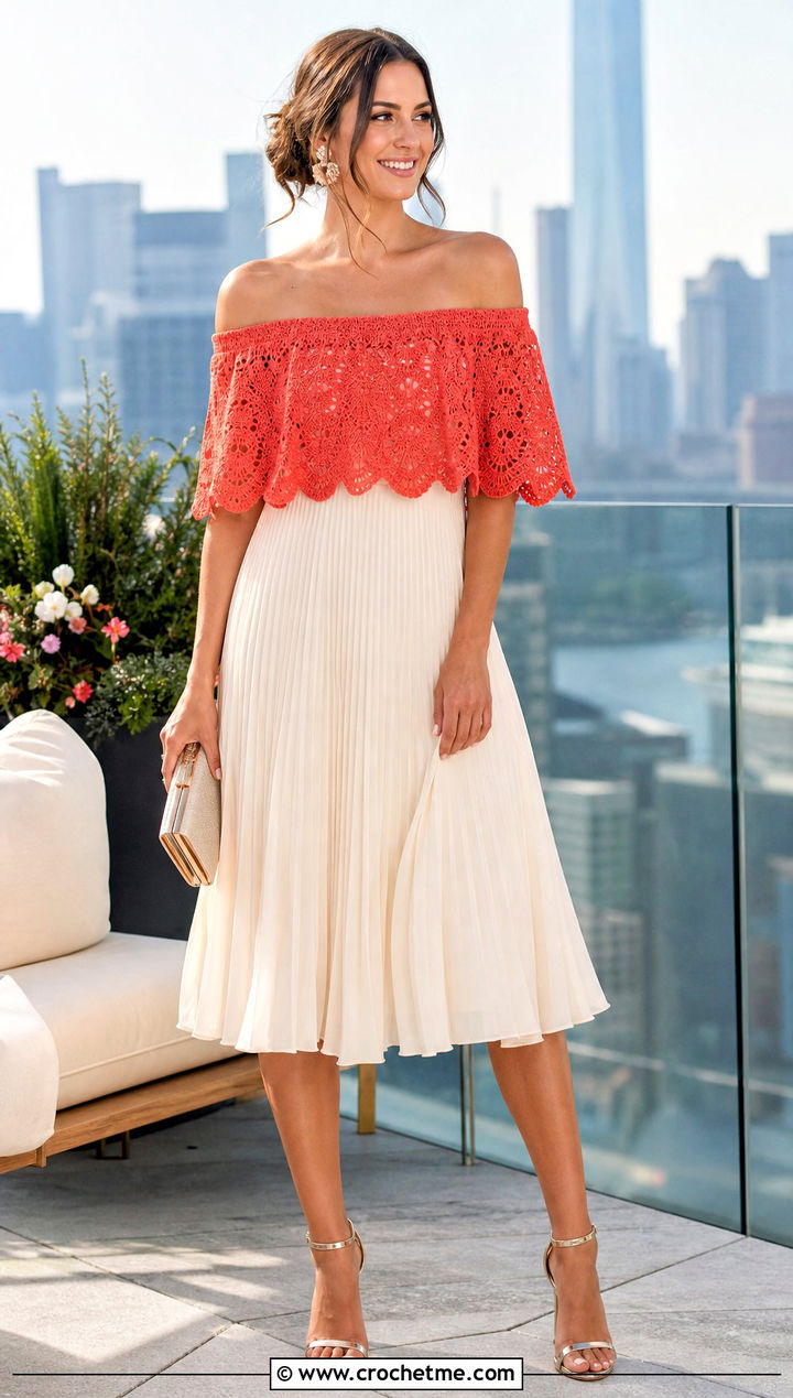 Off Shoulder Crochet Top With Strapless Midi Dress - 25 Dresses With Crochet Top outfit ideas