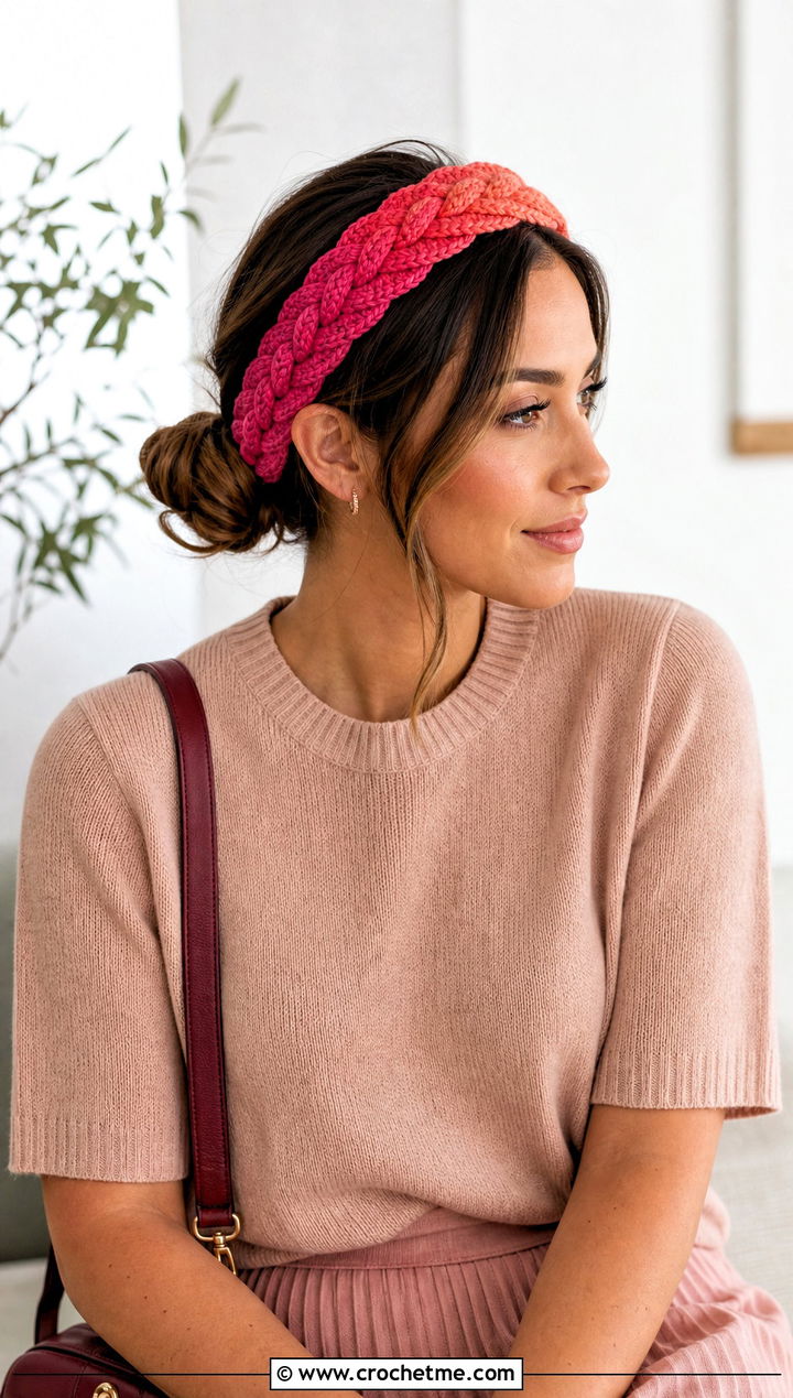 Ombre Braided Crochet Headband With Monochrome Knit Set - 20 Braided Crochet Headband outfit ideas