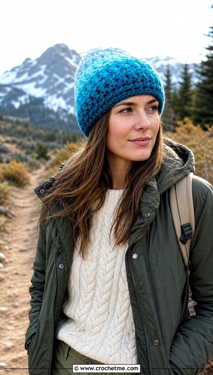 Ombre Bulky Yarn Crochet Beanie With Parka - 30 bulky yarn crochet beanie outfit ideas