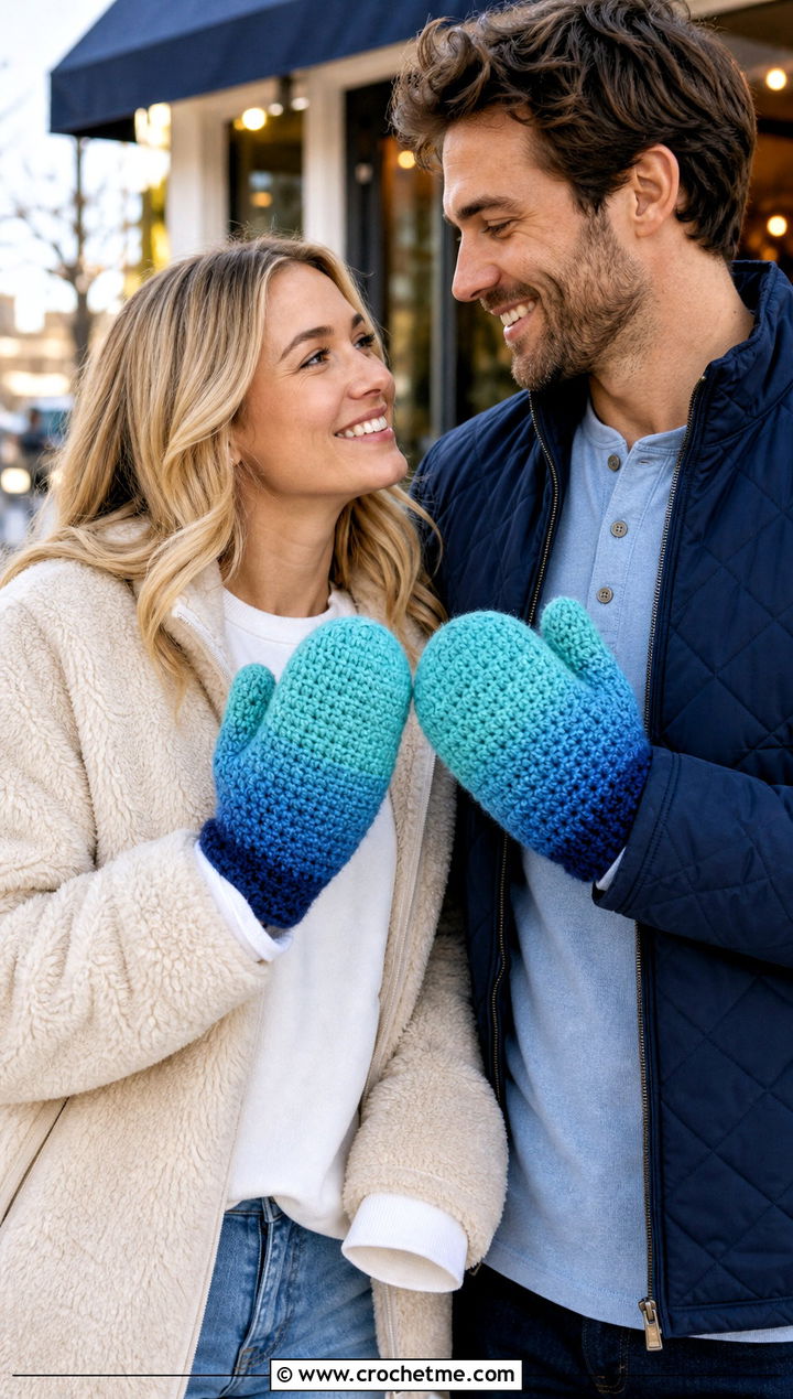 Ombre Couple Mittens With Weekend Basics - 25 crochet couple mittens outfit ideas