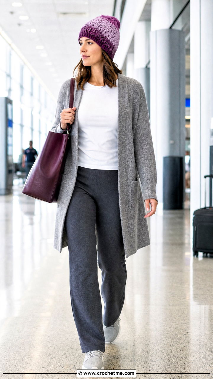 Ombre Crochet Beanie With Long Cardigan - 35 aesthetic crochet beanie outfit ideas