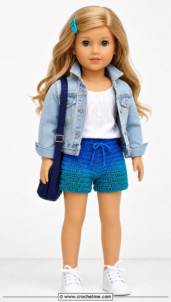 Ombre Crochet Doll Shorts With White Blouse - 30 crochet doll shorts outfit ideas