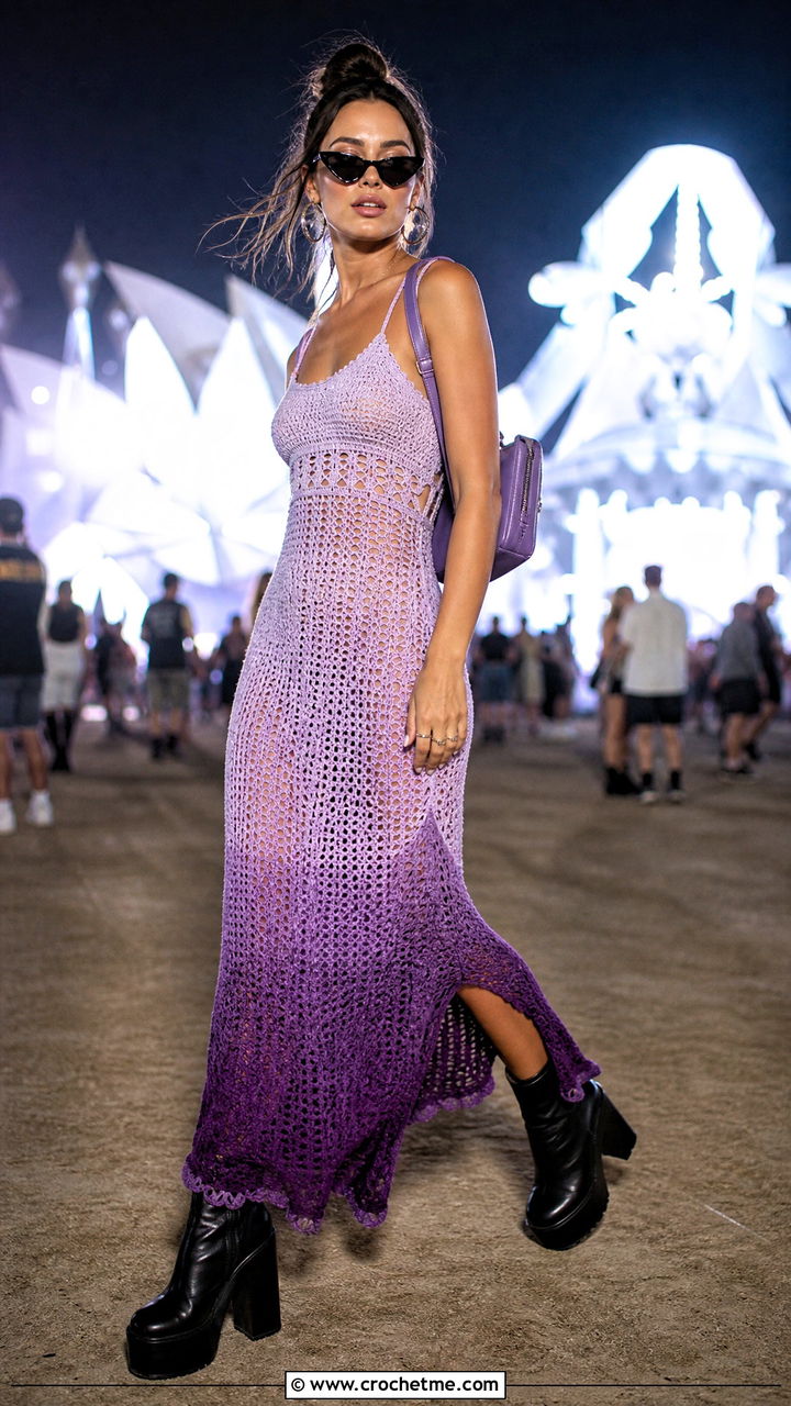 Ombre Crochet Festival Dress With Platform Boots - 35 crochet festival dress outfit ideas