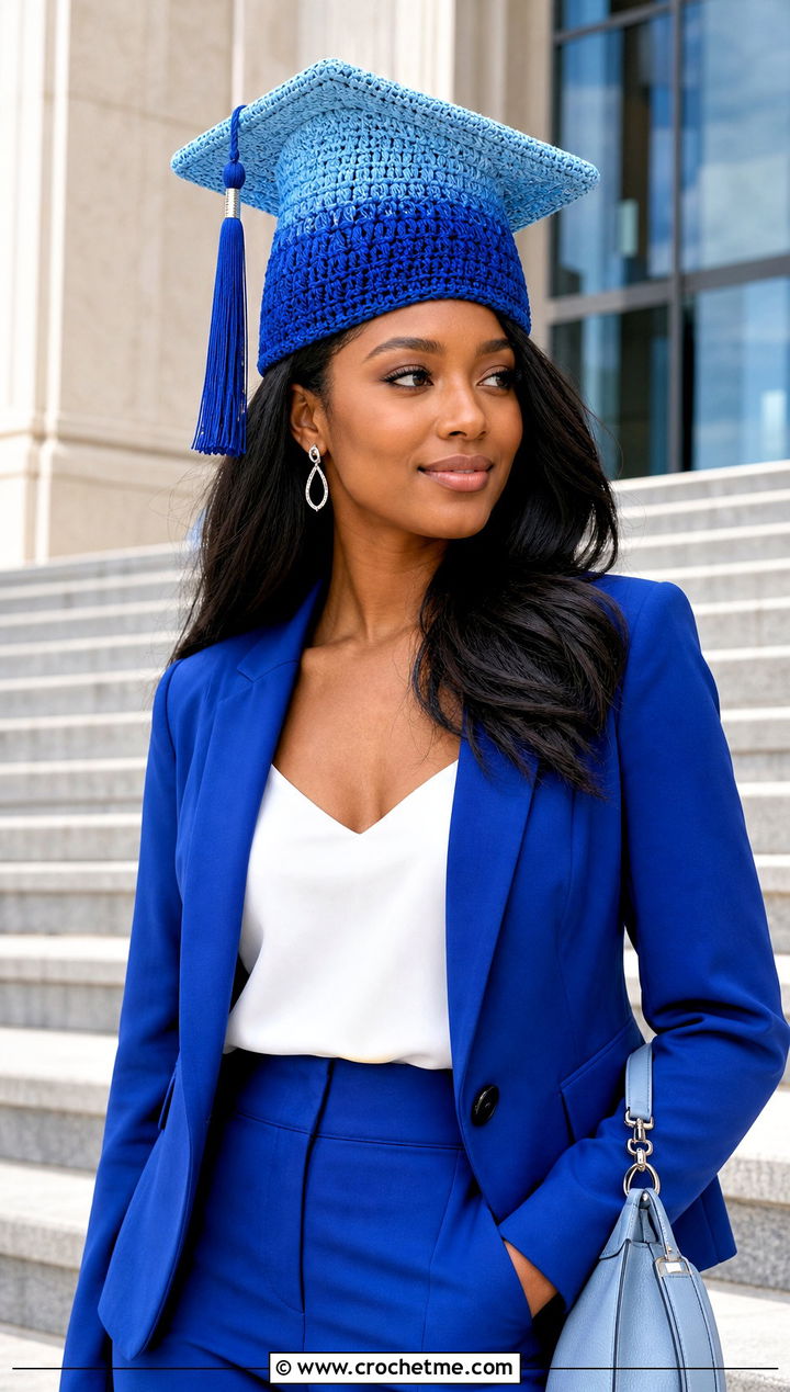 Ombre Crochet Graduation Cap Cover With Matching Suit - 30 crochet graduation cap cover outfit ideas