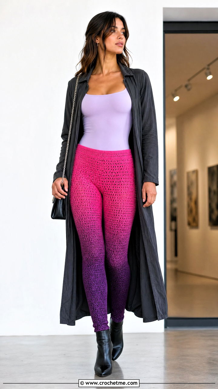Ombre Crochet Leggings With Fitted Bodysuit - 35 crochet leggings outfit ideas